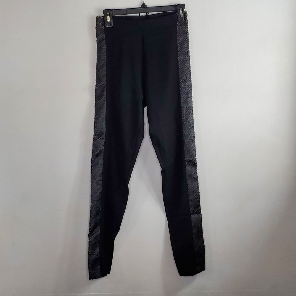SAVE THE QUEEN Black Leggings with Faux Snakeskin Stripe M NWT